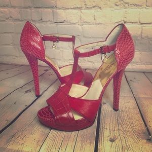 Michael Kors T-Strap Platform Heels - Red